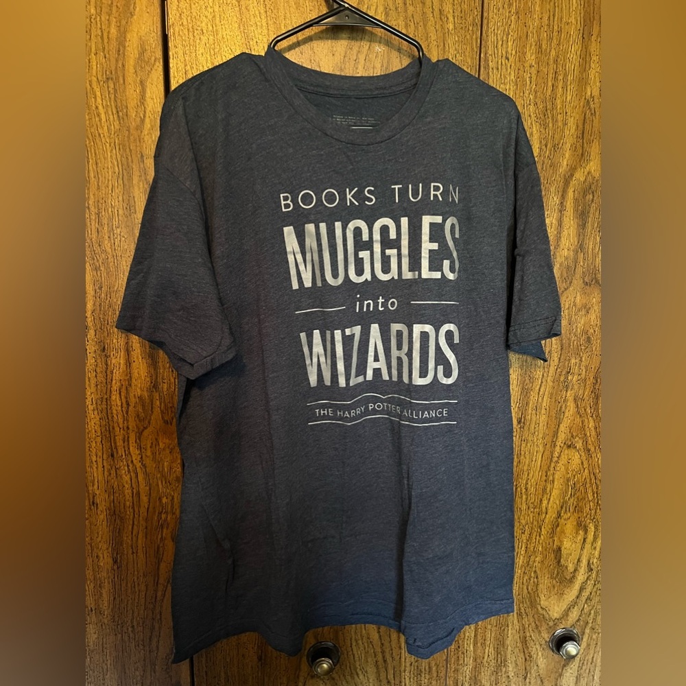 Out of Print Harry Potter “Books Turn Muggles Into Wizards” dark heather blue 2X